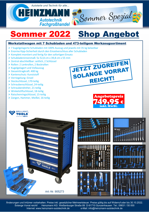 Sommer 2022 - Shop Angebot +++ Brilliant Tools - Werkstattwagen mit 7 Schubladen und 473-teiligem Werkzeugsortiment