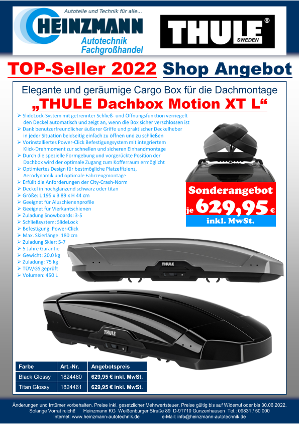 TOP-Seller 2022 - Shop Angebot +++ Elegante und geräumige Cargo Box für die Dachmontage +++ „THULE Dachbox Motion XT L“
