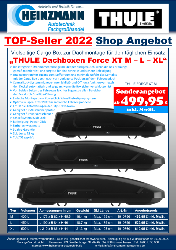 TOP-Seller 2022 - Shop Angebot +++ Vielseitige Cargo Box zur Dachmontage für den täglichen Einsatz +++ „THULE Dachboxen Force XT M – L – XL“