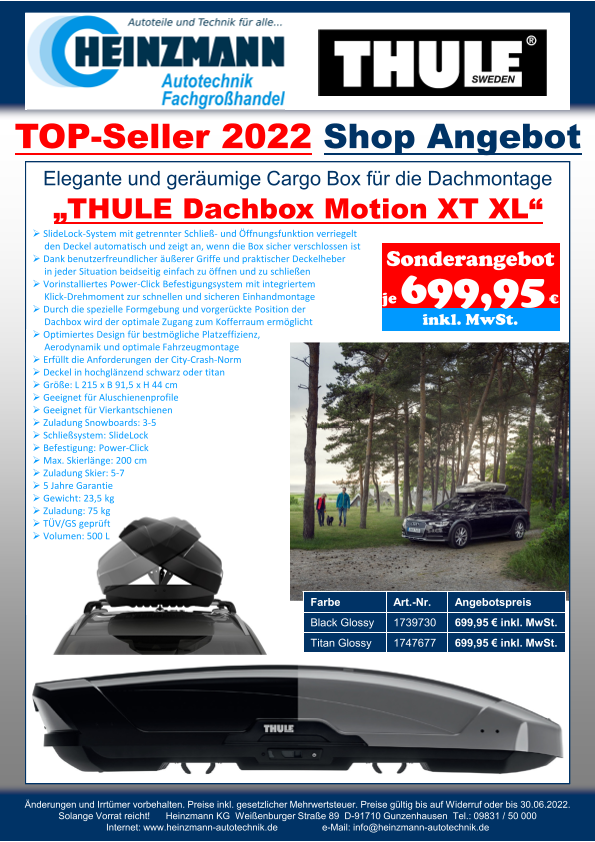 TOP-Seller 2022 - Shop Angebot +++ Elegante und geräumige Cargo Box für die Dachmontage +++ „THULE Dachbox Motion XT XL“