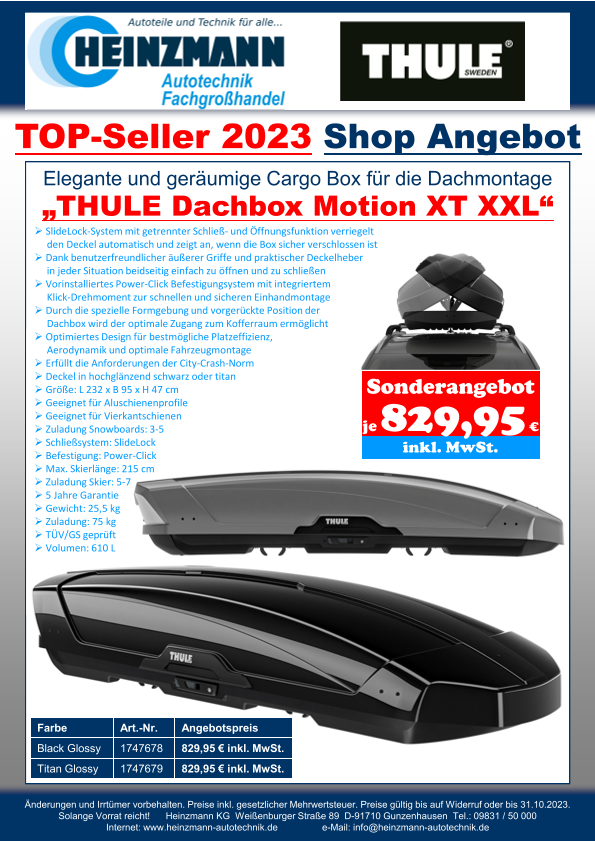 TOP-Seller 2023 - Shop Angebot +++ Elegante und geräumige Cargo Box für die Dachmontage +++ „THULE Dachbox Motion XT XXL“