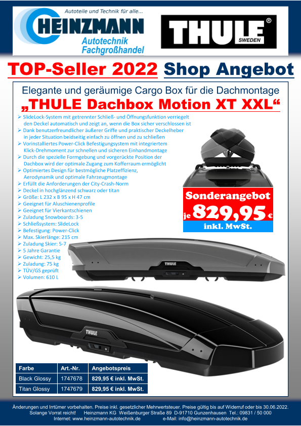 TOP-Seller 2022 - Shop Angebot +++ Elegante und geräumige Cargo Box für die Dachmontage +++ „THULE Dachbox Motion XT XXL“
